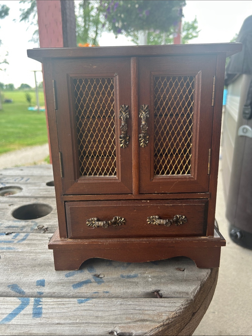 Vintage Wooden Jewelry Cabinet Armoire from yesteryear.